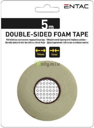 kétoldalas szivacs szalag 1x19mm 25mm mag, Fehér 5m