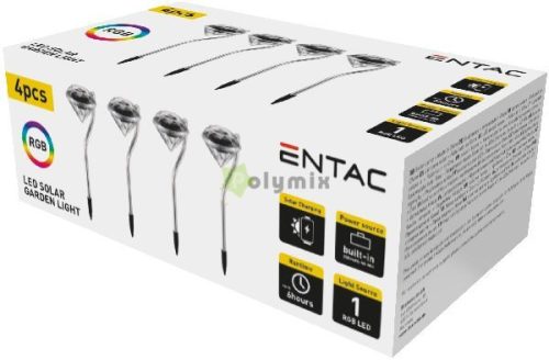 Entac Kerti Szolár Lámpa 300mm RGB Rozsdamentes Acél Kristály forma 1 LED 4/doboz