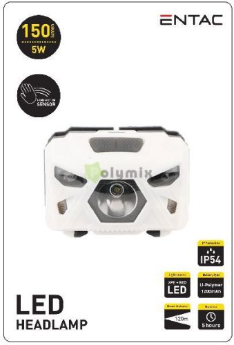Fejlámpa 5W Szenzoros XPE+Piros fény, Fehér