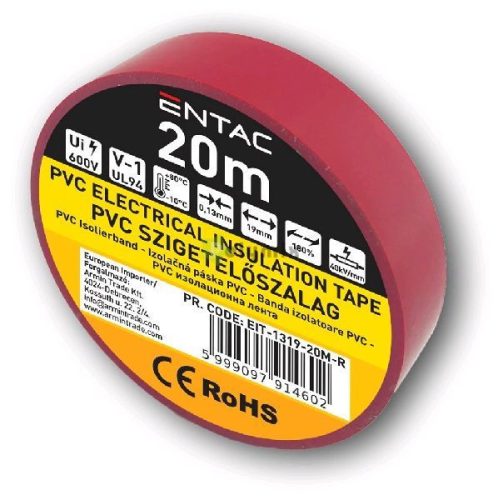 Szigetelőszalag 0.13x19mm Piros 20m