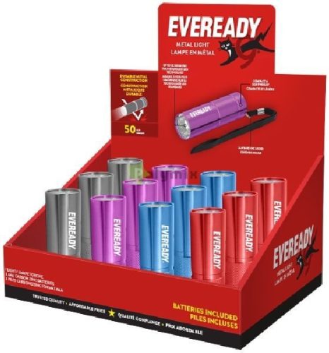 Eveready Metal Elemlámpa (12db/Kínáló), elemet tartalmaz