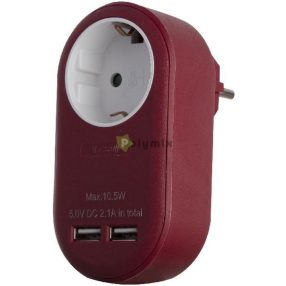   Hálózati Adapter 1 Földelt Aljzat és 2 USB (össz. 2.1A) Burgundi vörös