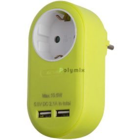   Hálózati Adapter 1 Földelt Aljzat és 2 USB (össz. 2.1A) Lime