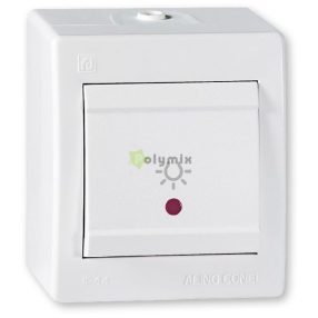   POWER falra szerelhető nyomógombos világításkapcsoló LED visszajelzővel IP44, fehér