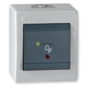   POWER falra szerelhető nyomógombos csengőkapcsoló LED visszajelzővel IP44, szürke