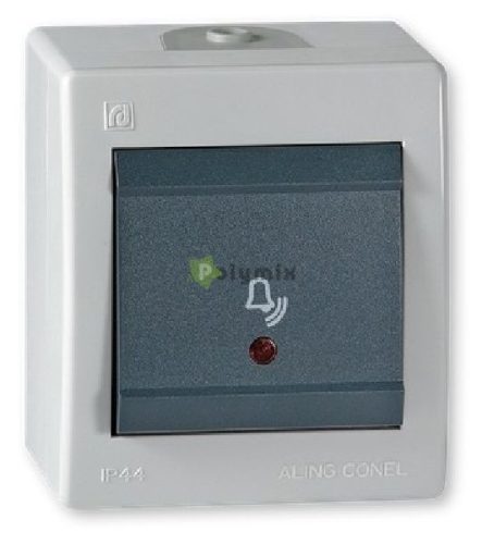 POWER falra szerelhető nyomógombos csengőkapcsoló LED visszajelzővel IP44, szürke