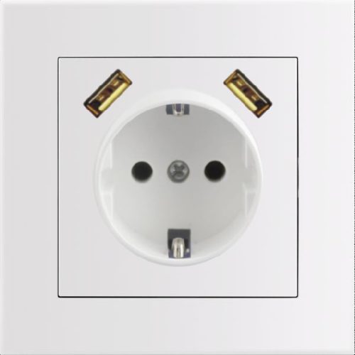 Arnold süllyeszthető fali aljzat földelt + 2 USB 2.1A (össz.) Fehér