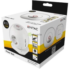   Gömb elosztó 3 foglalattal, 2x2.1A USB-vel kapcsolóval 1.5m 3G1.5