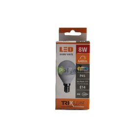 Trixline 8W-E14 G45 kisgömb LED izzó 2700K