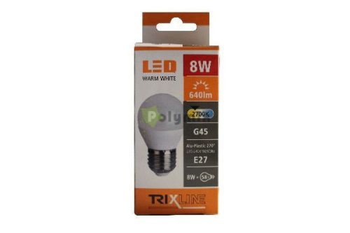 8W-E27 G45 kisgömb LED izzó 2700K