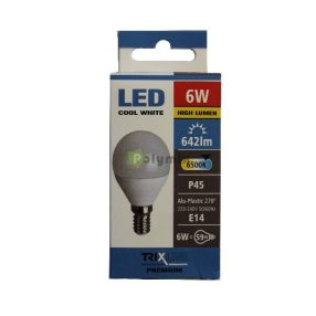 6W-E14 LED kisgömb izzó 6500K
