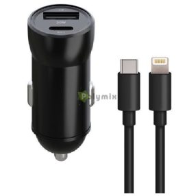   Maxlife Autós Töltő 1x USB-C 1x USB 20W + USB-C - Lightning Kábel 27W