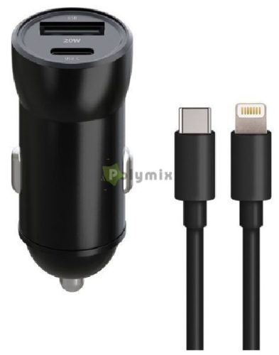 Maxlife Autós Töltő 1x USB-C 1x USB 20W + USB-C - Lightning Kábel 27W