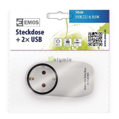 Földelt dug.aljzat 2xUSB töltővel