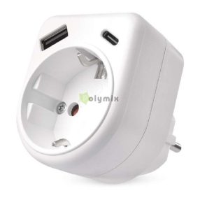 Aljzat elágazó 1×, 1×USB-A+1×USB-C, fehér