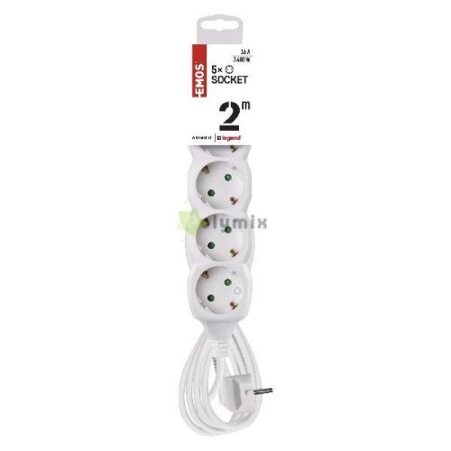 Hosszabbító 2 m  /  5 aljzat  /  fehér  /  PVC  /  1 mm2