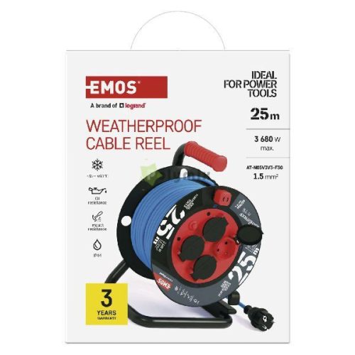 Fagyásálló kábeldob 25 m / 4 aljzat / kék / PVC / 230 V / 1,5 mm2