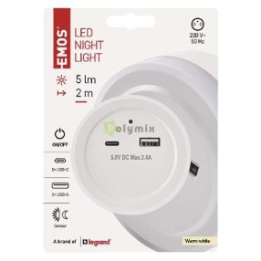 ÉJSZAKAI VILÁGÍTÁS  WW 230V / 0,3W; USB C+A