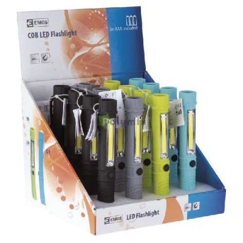LED zseblámpa COB+1×LED 3×AAA 16×