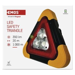   LED figyelmeztető háromszög, tölthető, COB LED + piros LED