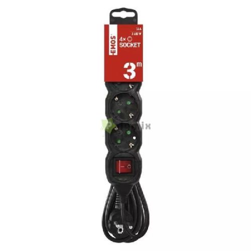 04K-3m 4 foglalatos 3m-es elosztó kapcsolóval fekete 3x1.5mm2