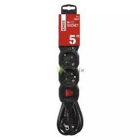   04K-5m 4 foglalatos 5m-es elosztó kapcsolóval fekete 3x1.5mm2