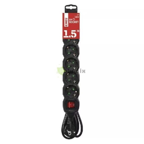 06K-1.5m 6 foglalatos 1.5m-es elosztó kapcsolóval fekete 3x1.5mm2