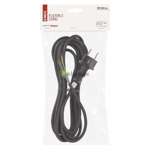 Flexo zsinór gumi/neoprén 3×1mm2, 5m, fekete