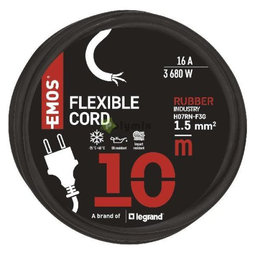 Flexo zsinór gumi/neoprén 3×1,5mm2, 10m, fekete