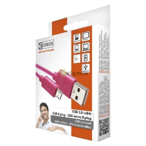 USB kábel 2.0 A dugó - micro B rózsaszín 1m