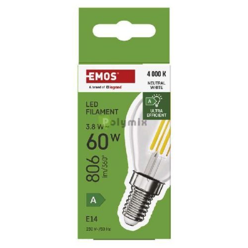 LED FLM MINI GL 3,8W(60W) 806lm E14 NW A CLASS