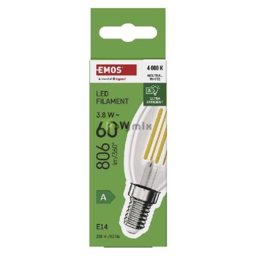 LED FLM CANDLE 3,8W(60W) 806lm E14 NW A CLASS