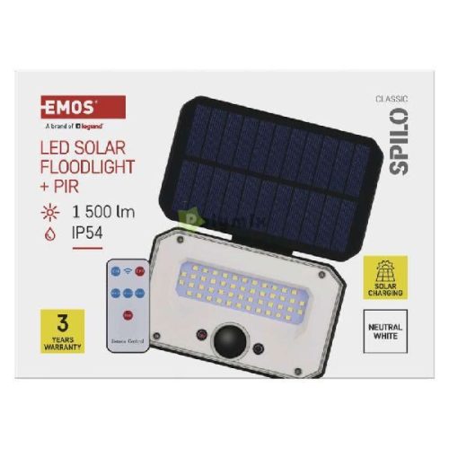LED SOLAR reflektor hordozható SPILO, PIR,  1500lm IP54 természetes fehér