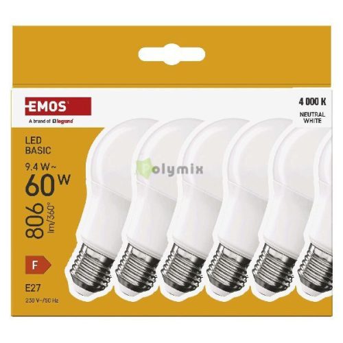 LED izzó Basic A60 / E27 / 9,4 W (60 W) / 806 lm / Természetes fehér