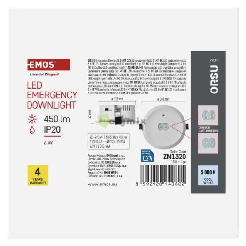 LED vészvilágító lámpatest ORSU 6W 450 lm 3 óra