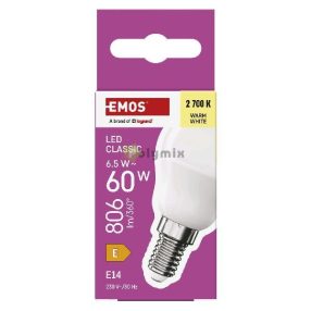   LED izzó Classic Mini Globe / E14 / 6,5 W (60 W) / 806 lm / Meleg fehér