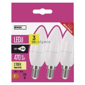 LED CLS CANDLE 5W(40W) 470lm E14 WW 3DB