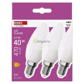   LED izzó Classic gyertya / E14 / 4,2 W (40 W) / 470 lm / Természetes fehér