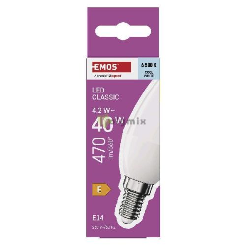LED izzó Classic gyertya / E14 / 4,2 W (40 W) / 470 lm / Hideg fehér