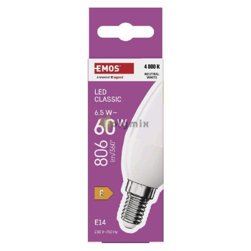 LED izzó Classic gyertya / E14 / 6,5 W (60 W) / 806 lm / Természetes fehér