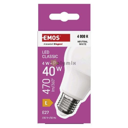 LED izzó Classic A60 / E27 / 4 W (40 W) / 470 lm / Természetes fehér