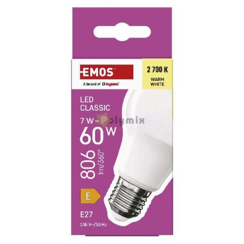 LED izzó Classic A60 / E27 / 7 W (60 W) / 806 lm / meleg fehér
