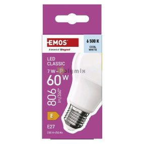   LED izzó Classic A60 / E27 / 7 W (60 W) / 806 lm / Hideg fehér