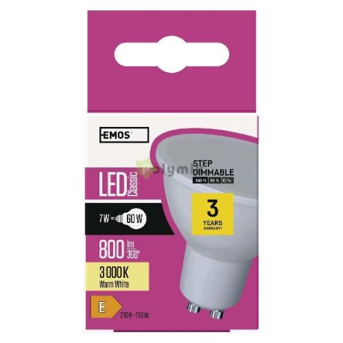 LED izzó Classic MR16 / GU10 / 7 W (60 W) / 800 lm / meleg fehér / dimmelhető