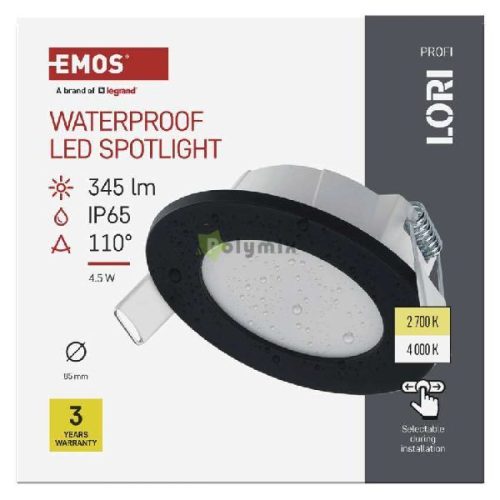 LED reflektor LORI fekete, kerek, 4,5W CCT